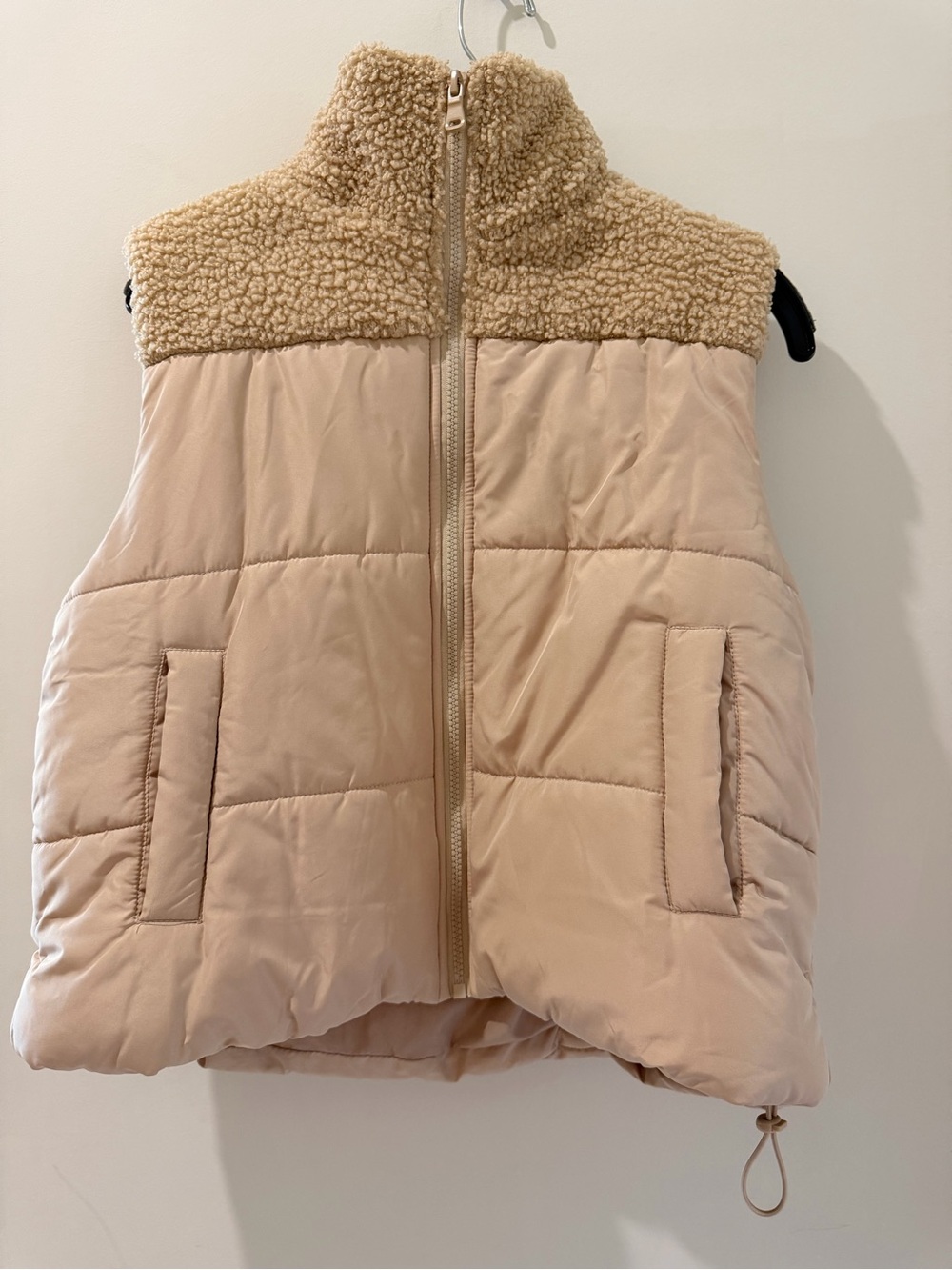 Eclipse Beige Quilted Puffer Vest with Sherpa Collar
